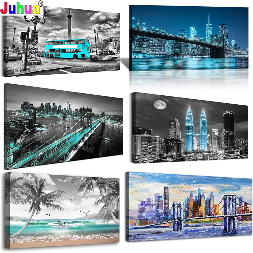 Embroidery York - จิทเจาะเต็มรูปแบบเย็บปักถักร้อยพลอยเทียมศิลปะโมเสคประดับเพชรรูปเส้นขอบฟ้าของเมืองสมัยใหม่ที่มีชื่อเสียงแบบงานประดิษฐ์เพชรแบบทำมือ