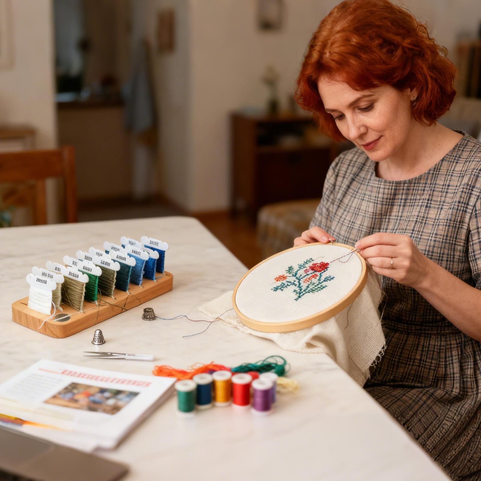 Embroidery Floss - ที่เก็บด้ายปักผ้า 15 ช่อง ที่ใส่แกนด้ายไม้ ที่เก็บกระสวยด้ายแม่เหล็ก สำหรับงานอดิเรก
