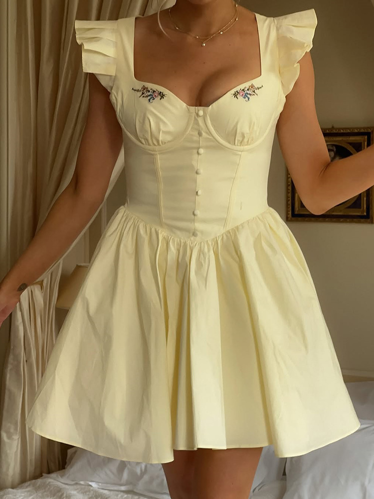 เย็บปักถักร้อยดอกไม้ผ้าฝ้ายฤดู - Embroidery Yellow Dress บทวิจารณ์และราคา
