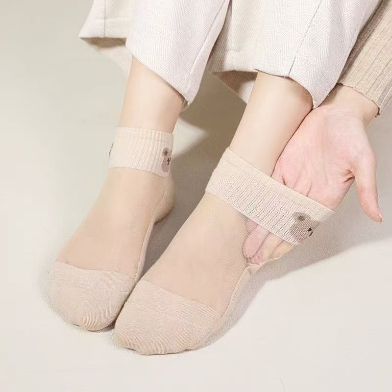ถุงเท้าผู้หญิงผ้าไหมน้ำแข็งโพล - Embroidery On Socks บทวิจารณ์และราคา