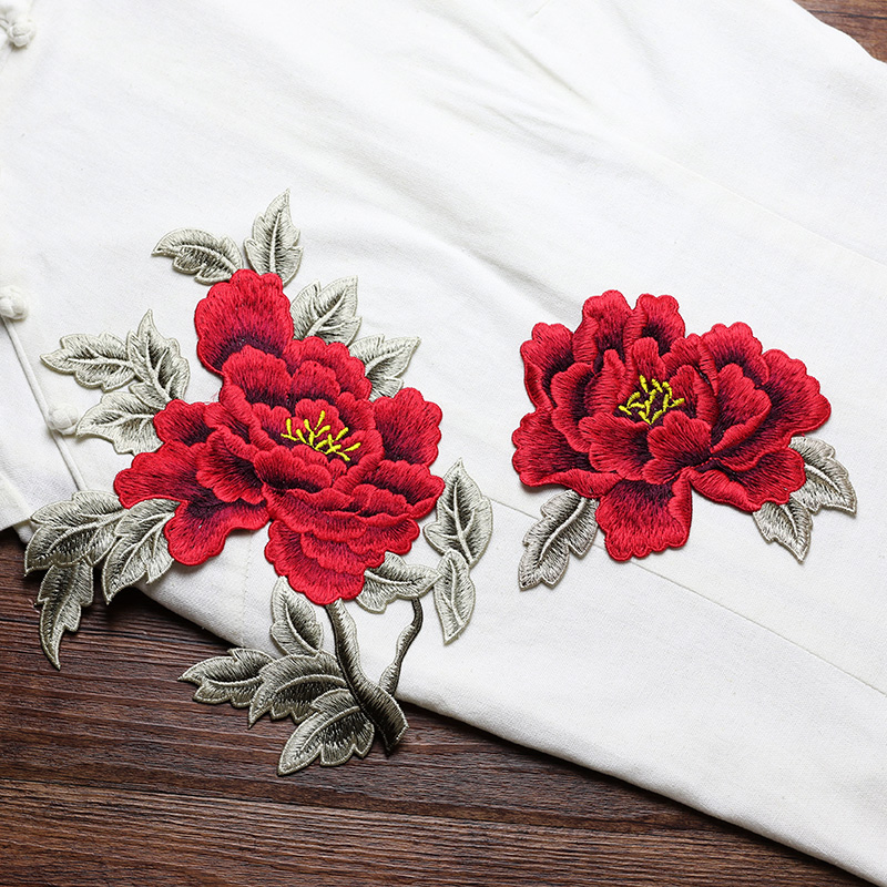 แพทช์ปักลายดอกไม้สีแดง ชมพู เห - Embroidery Yellow Dress บทวิจารณ์และราคา
