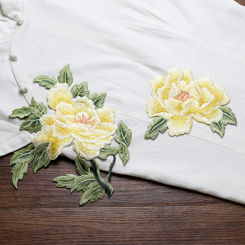 แพทช์ปักลายดอกไม้สีแดง ชมพู เห - Embroidery Yellow Dress บทวิจารณ์และราคา