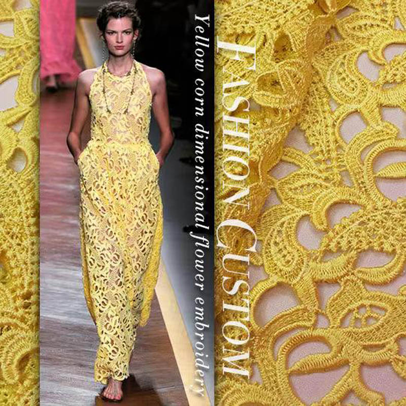 ผ้าลูกไม้คุณภาพสูงสีเหลือง ปัก - Embroidery Yellow Dress บทวิจารณ์และราคา