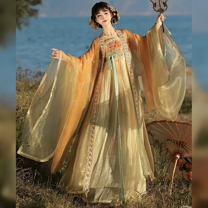 ชุดฮั่นฝูจีนโบราณสำหรับผู้หญิง - Embroidery Yellow Dress บทวิจารณ์และราคา