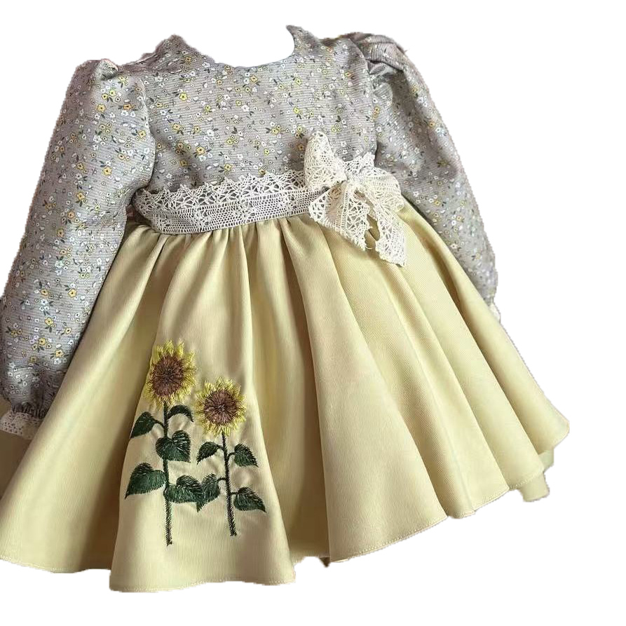 เด็กผู้หญิงฤดูใบไม้ผลิฤดูร้อนด - Embroidery Yellow Dress บทวิจารณ์และราคา