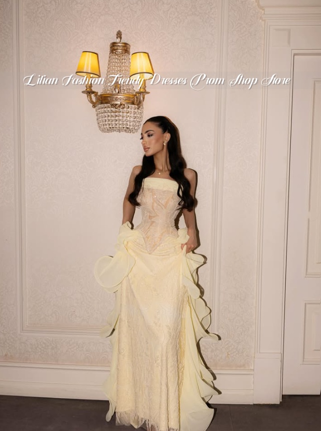 ชุดราตรีสีเหลืองอ่อนแบบไม่มีสา - Embroidery Yellow Dress บทวิจารณ์และราคา