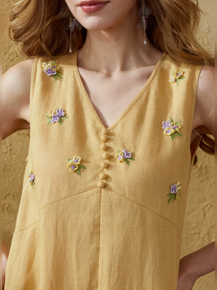 เดรสยาวฤดูร้อนสำหรับผู้หญิง ขน - Embroidery Yellow Dress บทวิจารณ์และราคา